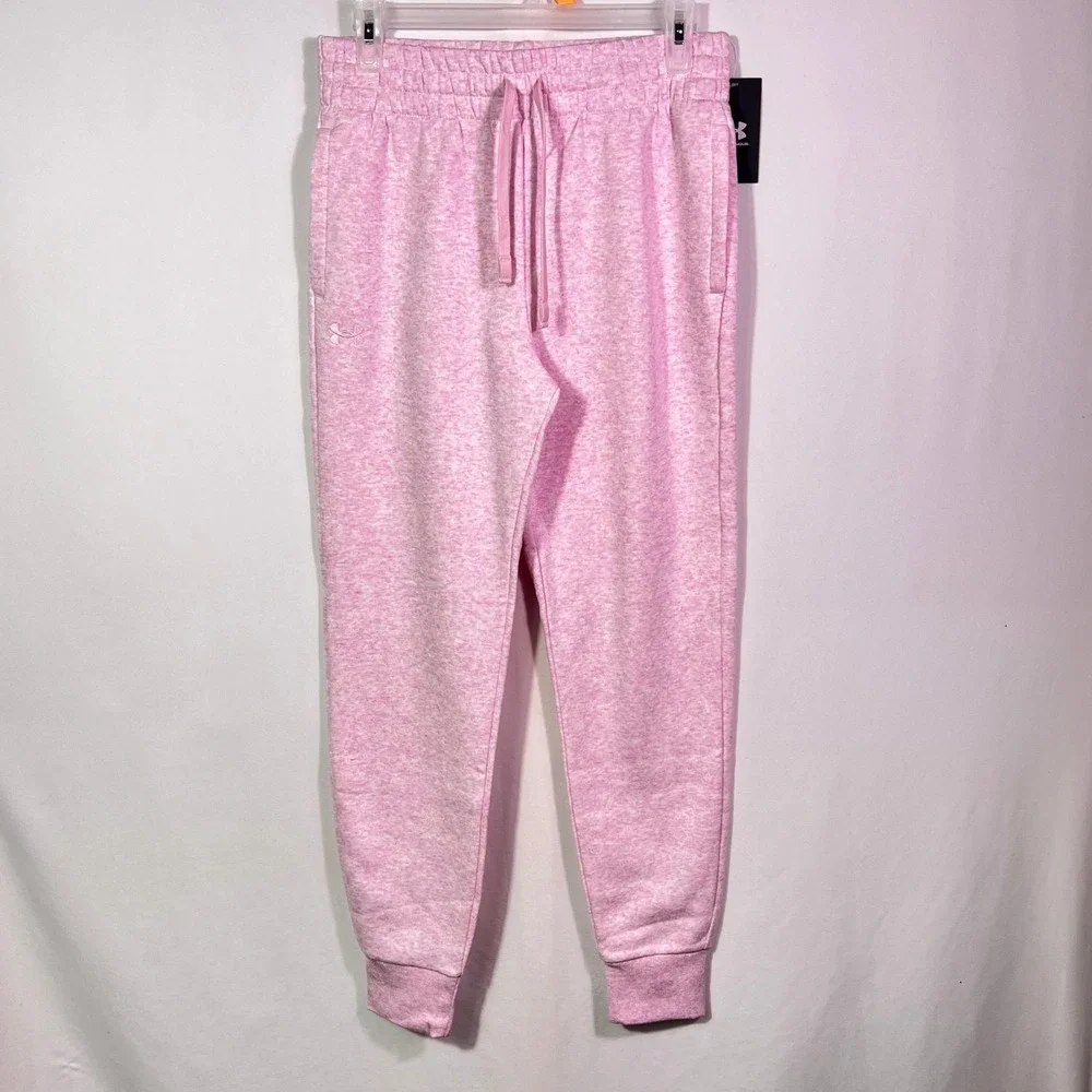 Under Armour Womens Rival Fleece Jogger Pink Heather Pants Small NEW